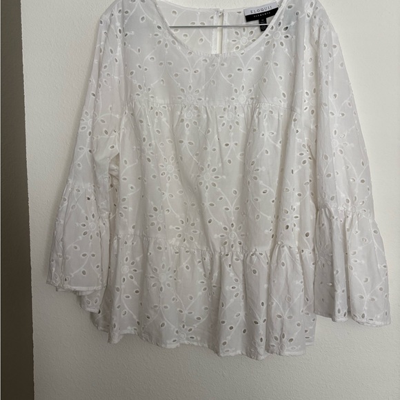 Eloquii White Peplum Blouse with Bell Sleeves - Picture 1 of 6